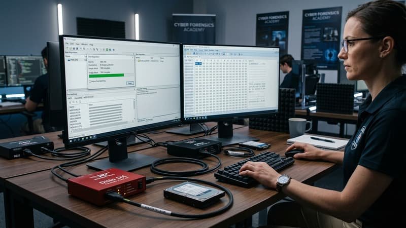 Learner acquiring evidence from a hard drive through a write blocker